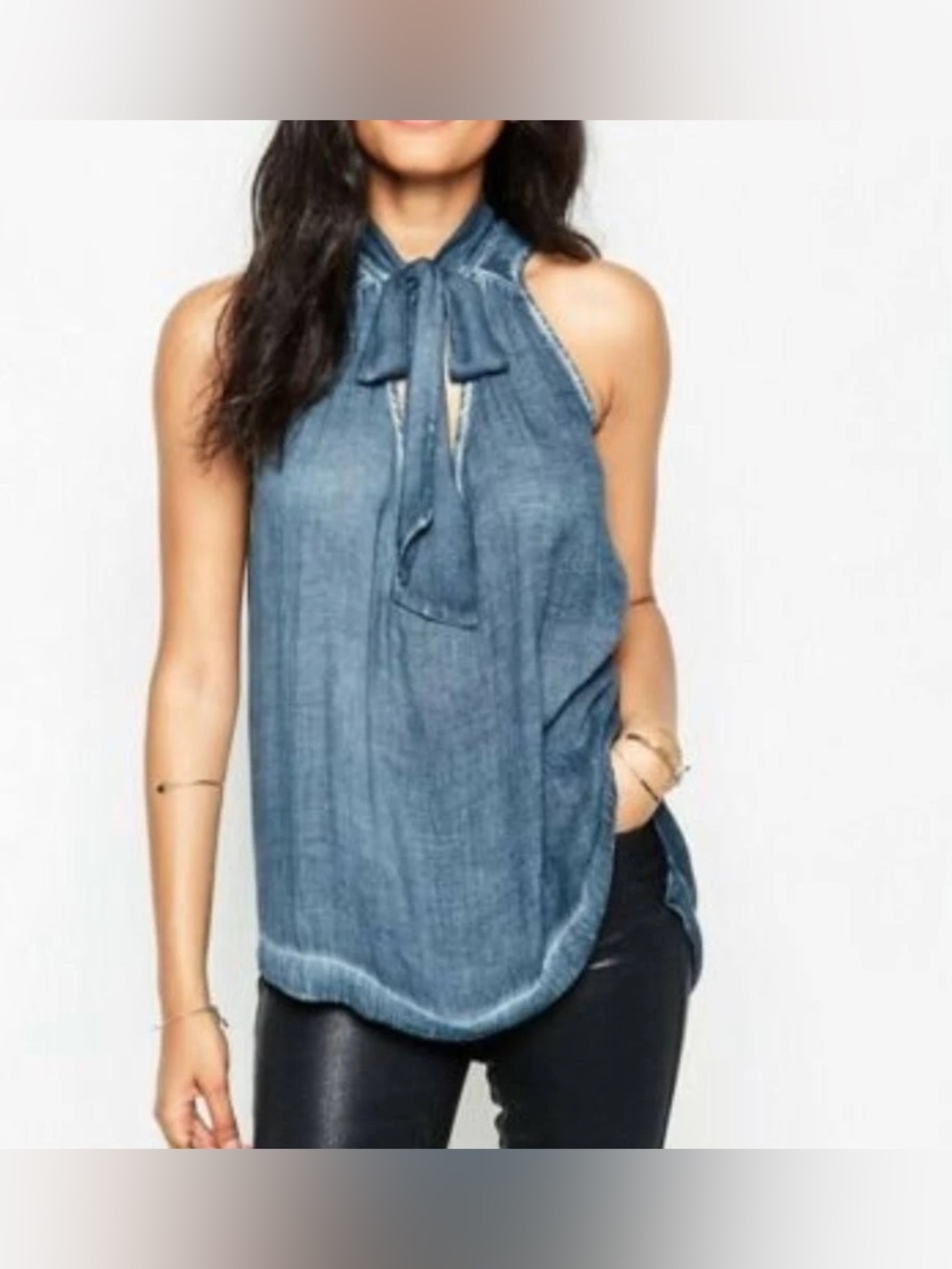 Free People Sleeveless Tuck In Top in Blue Coastal Boho Size Small (Oversized)